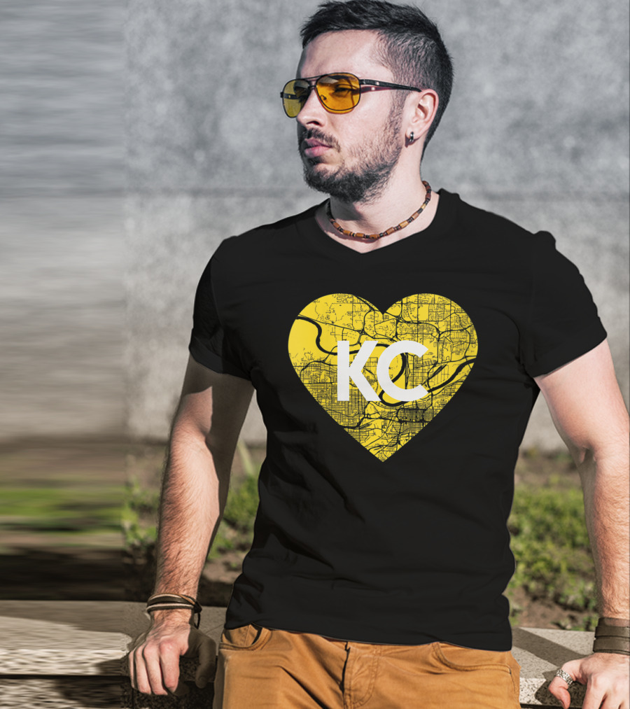 I Love Kansas City Football KC Heart Map T-Shirt
