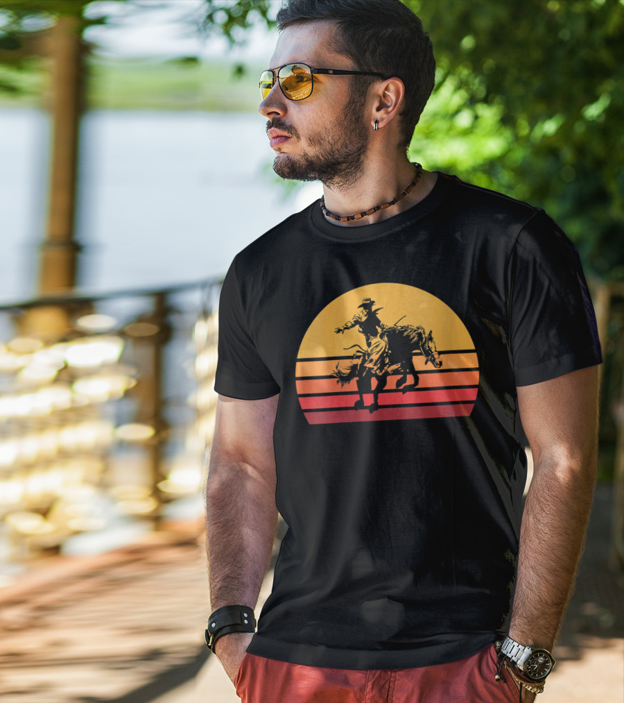 Retro Sunset Bronc Riding Vintage Bucking T-Shirt