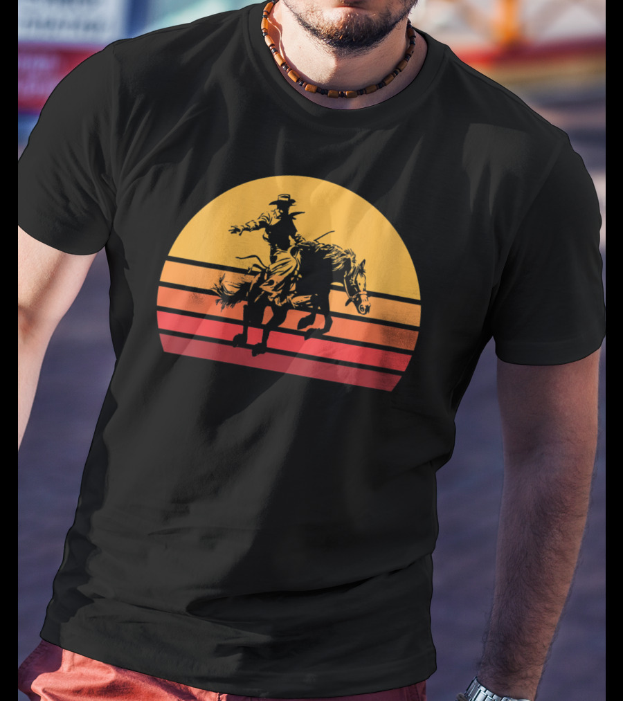 Retro Sunset Bronc Riding Vintage Bucking T-Shirt
