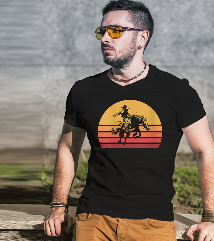 Retro Sunset Bronc Riding Vintage Bucking T-Shirt