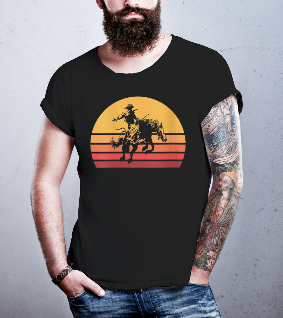 Retro Sunset Bronc Riding Vintage Bucking T-Shirt