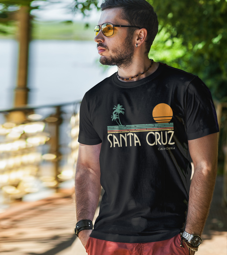 Santa Cruz California Retro Sunset With Palm Trees T-Shirt