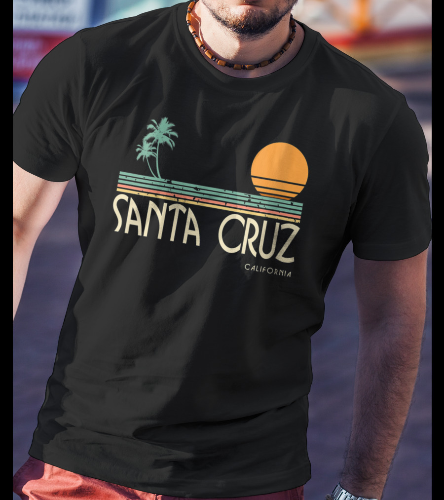 Santa Cruz California Retro Sunset With Palm Trees T-Shirt