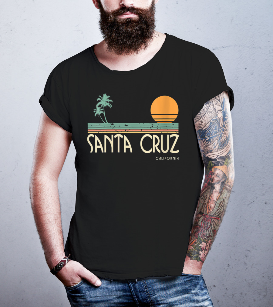 Santa Cruz California Retro Sunset With Palm Trees T-Shirt