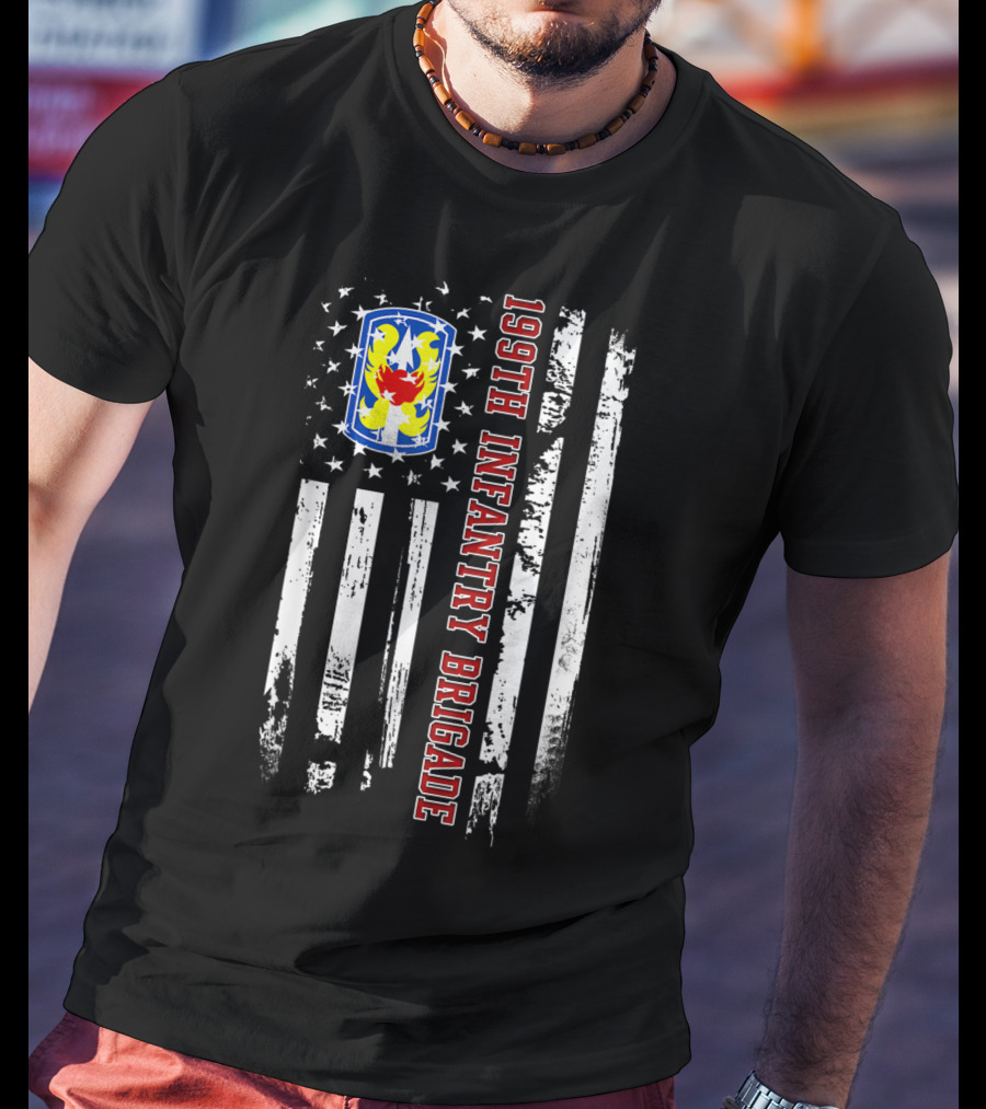 199th Infantry Brigade American Flag Vertical Distressed Stars And Stripes Emblem T-Shirt