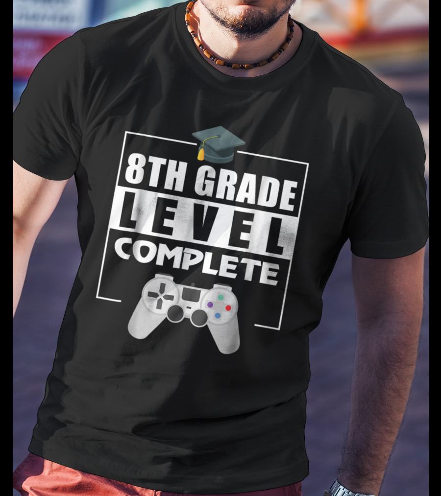 8th Grade Level Complete Video Gamer Graduation Controller Cap T-Shirt