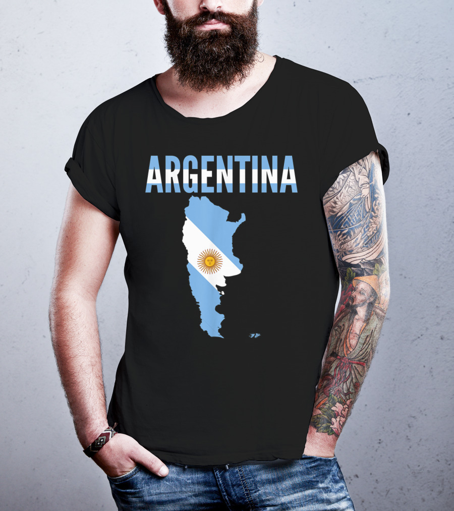 ARGENTINA Map Country Flag Sun Emblem T-Shirt