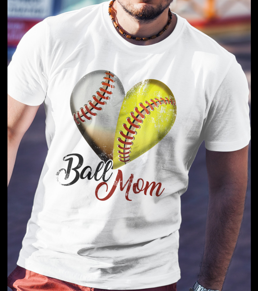 Ball Mom Heart Baseball Players Funny T-Shirt
