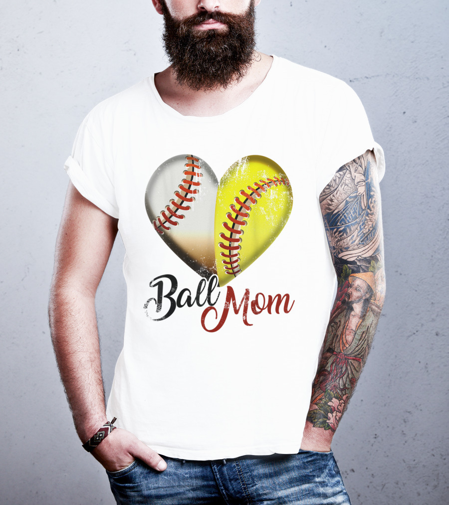 Ball Mom Heart Baseball Players Funny T-Shirt