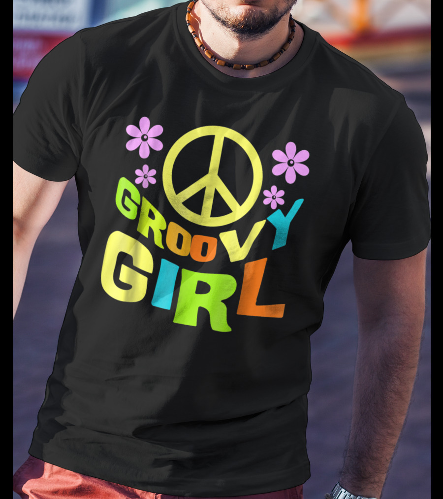 Groovy Girl 60s 70s Peace Sign Flower Power Costume Party Wear T-Shirt