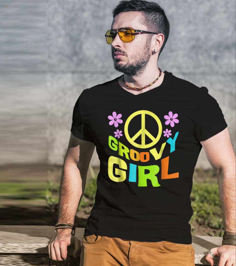 Groovy Girl 60s 70s Peace Sign Flower Power Costume Party Wear T-Shirt