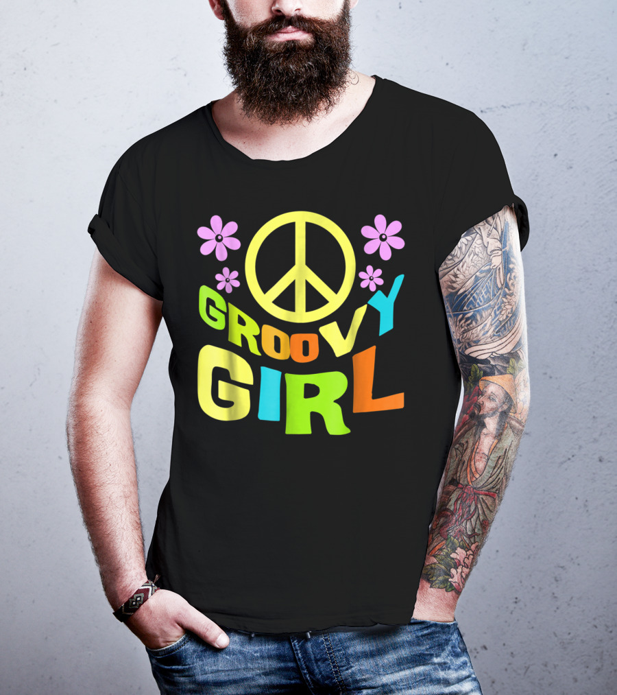 Groovy Girl 60s 70s Peace Sign Flower Power Costume Party Wear T-Shirt