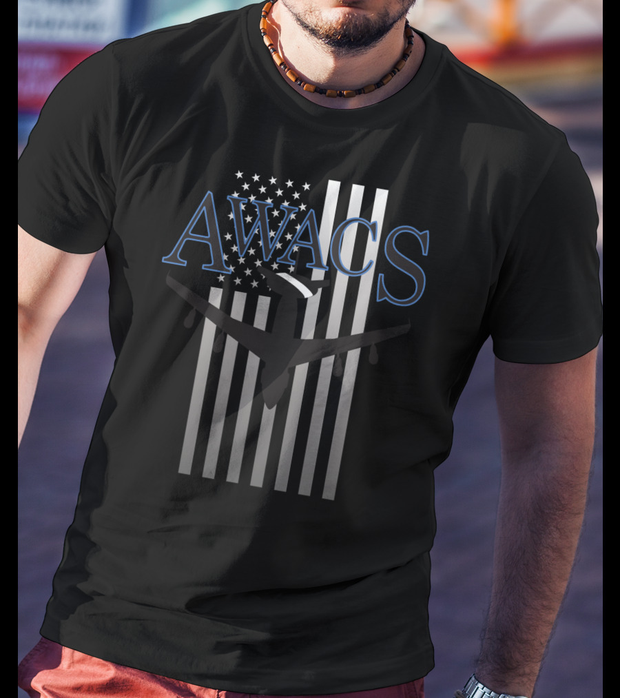 AWACS American Flag With Aircraft Over T-Shirt