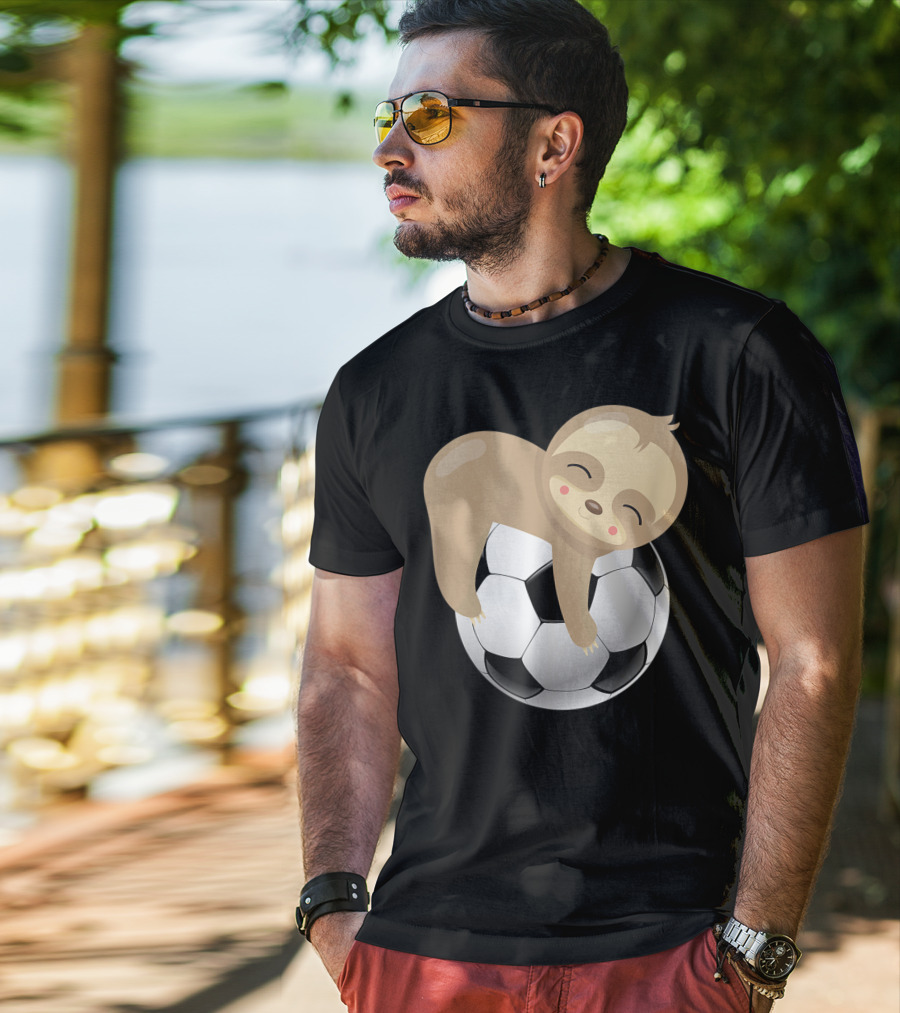 Baby Sloth Hugging Soccer Ball T-Shirt