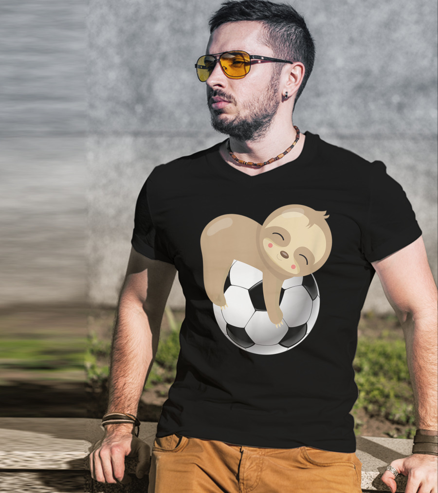Baby Sloth Hugging Soccer Ball T-Shirt