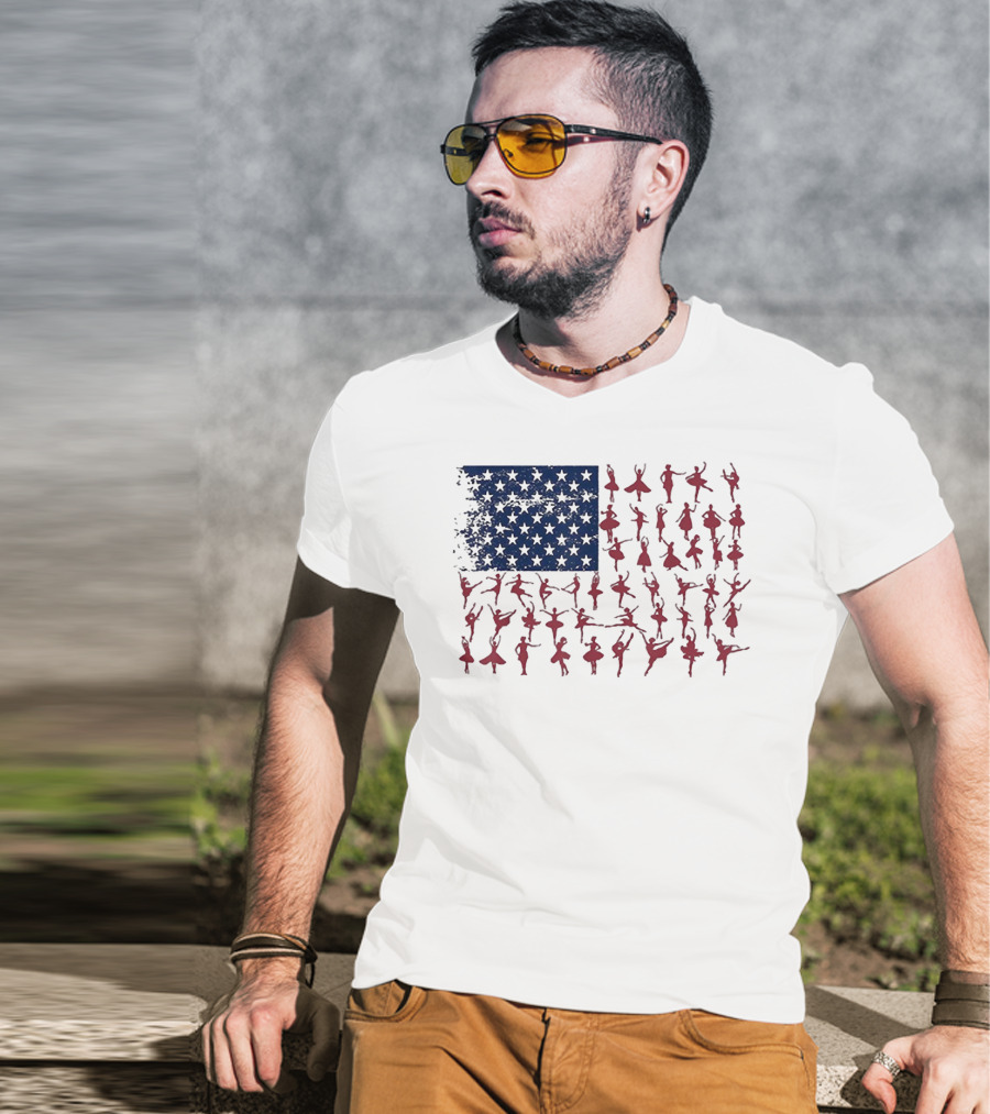 Ballet Dancer Kids American Flag July T-Shirt