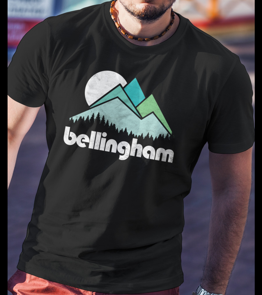 Bellingham Mountains Minimalist Design With Forest And Moon T-Shirt