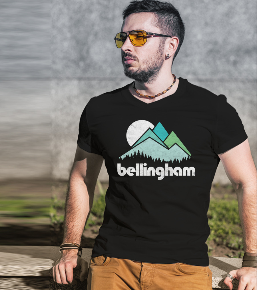 Bellingham Mountains Minimalist Design With Forest And Moon T-Shirt