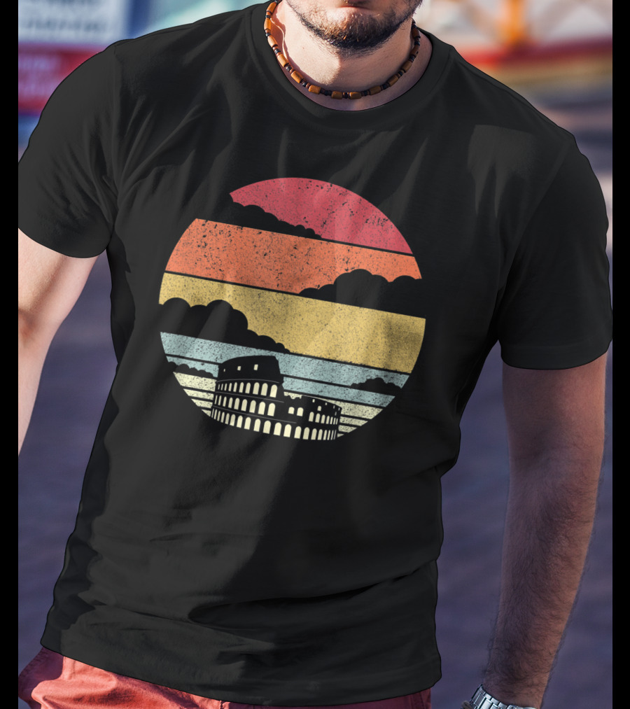 Colosseum Rome Italy Vintage Sunset Stripes T-Shirt