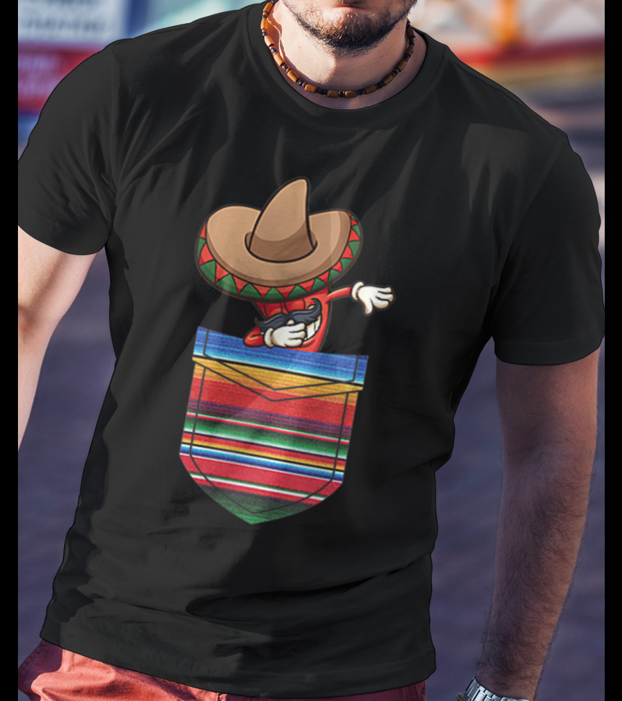 Dabbing Chilli Serape Pocket Mexican Fiesta Party T-Shirt