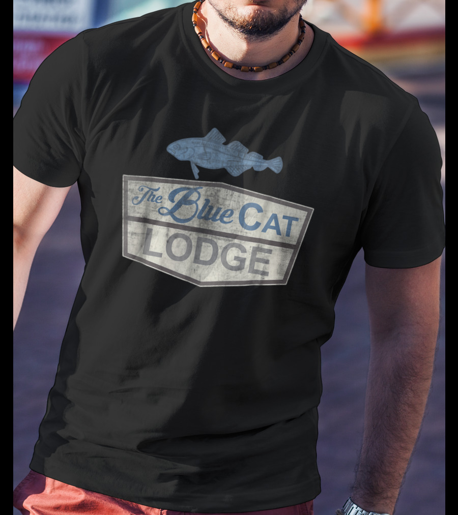The Blue Cat Lodge Distressed Ozark Marina Fish Sign T-Shirt
