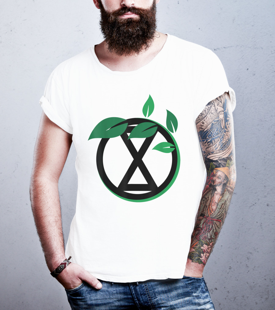 Extinction Rebellion Revolution Symbol With Green Leaves T-Shirt
