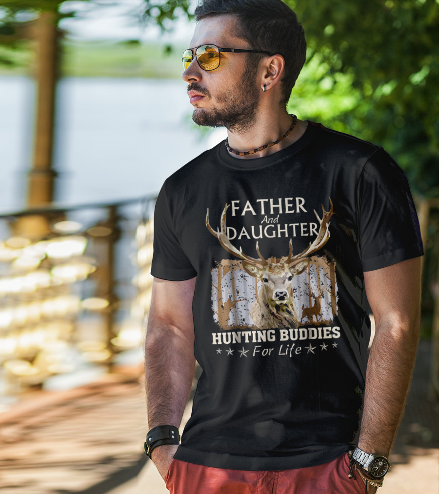 Father And Daughter Hunting Buddies For Life Deer Antlers Forest Scene T-Shirt