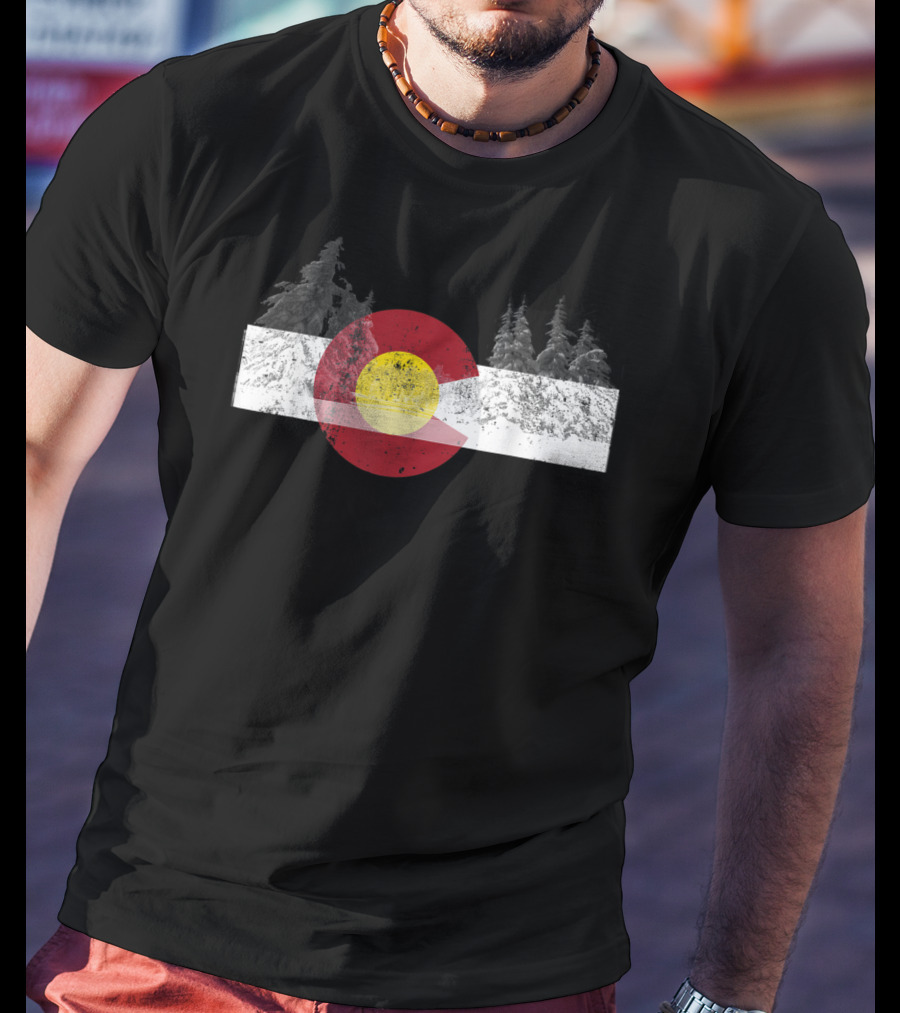 Flag Of Colorado With Snowy Trees Novelty Birthday T-Shirt