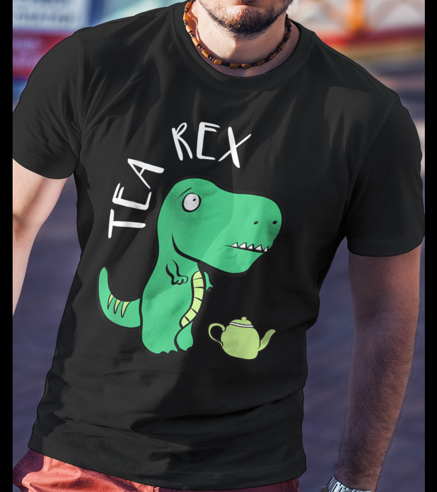 Tea Rex Dino With Green Teapot Cute Tea Time T-Shirt