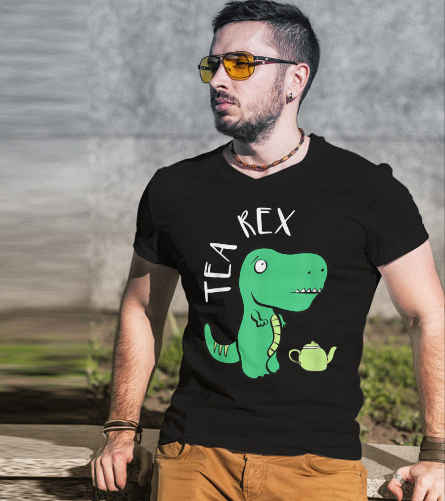 Tea Rex Dino With Green Teapot Cute Tea Time T-Shirt