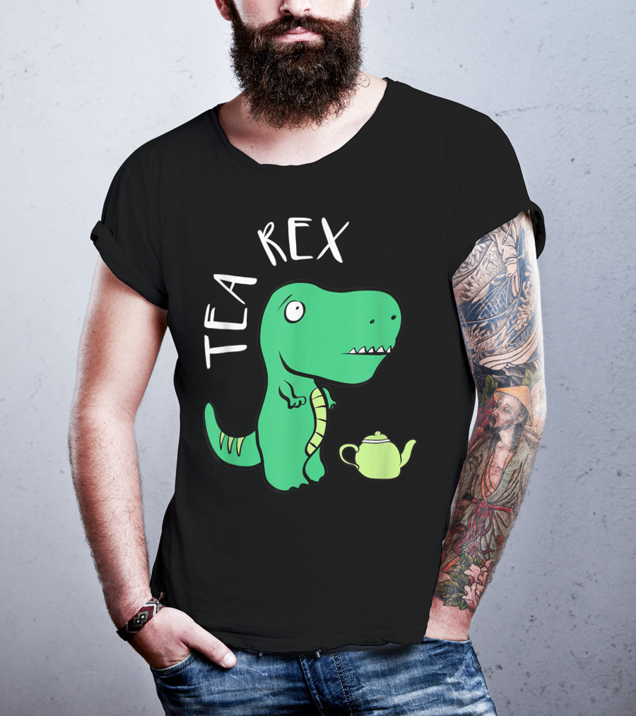 Tea Rex Dino With Green Teapot Cute Tea Time T-Shirt