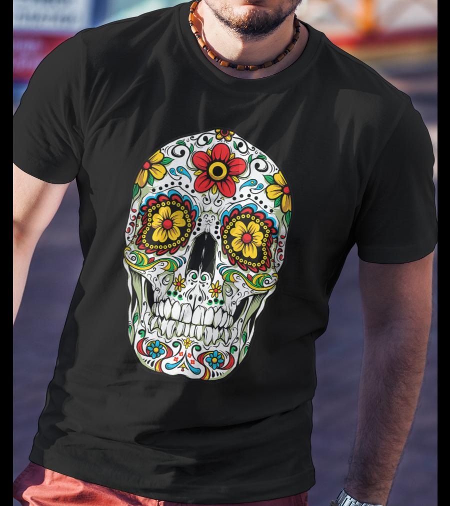 Day Of The Dead Colorful Floral Sugar Skull Cinco De Mayo T-Shirt
