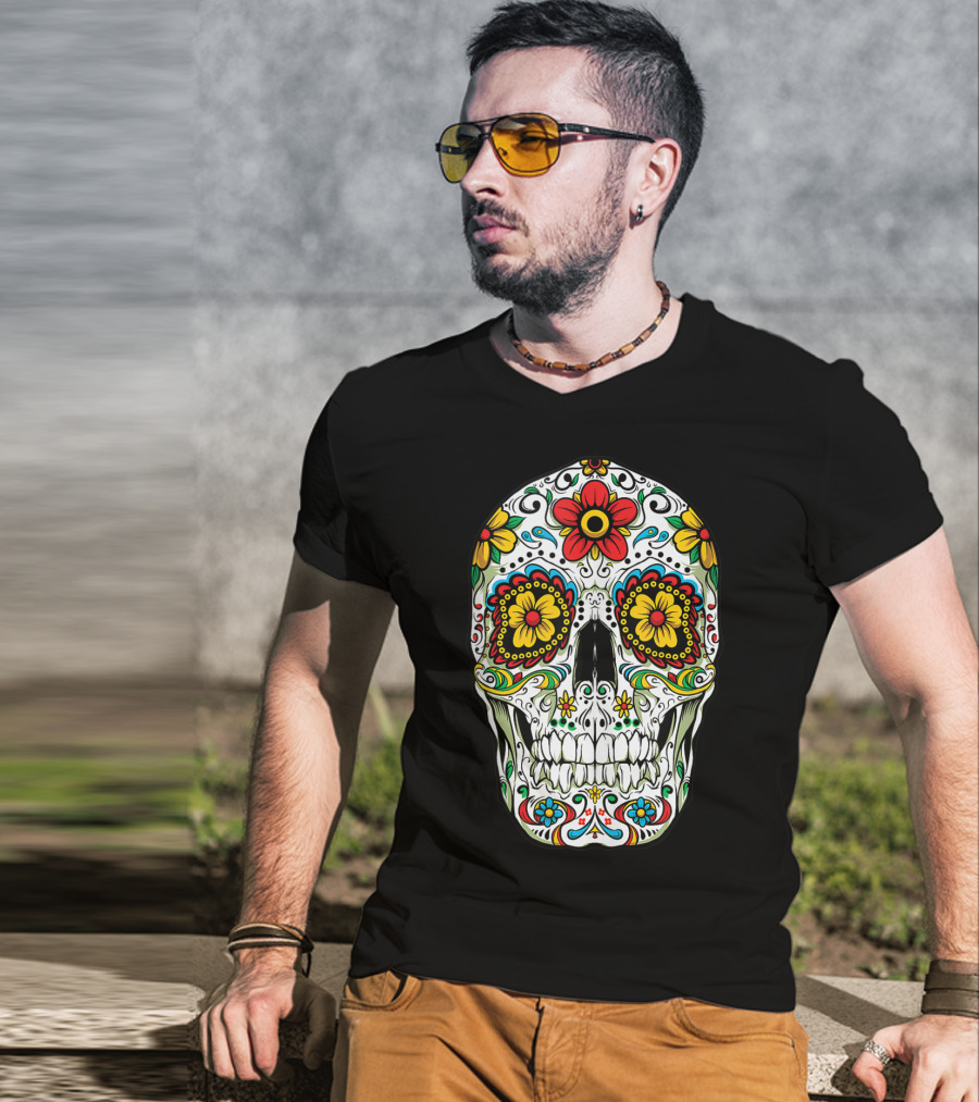 Day Of The Dead Colorful Floral Sugar Skull Cinco De Mayo T-Shirt