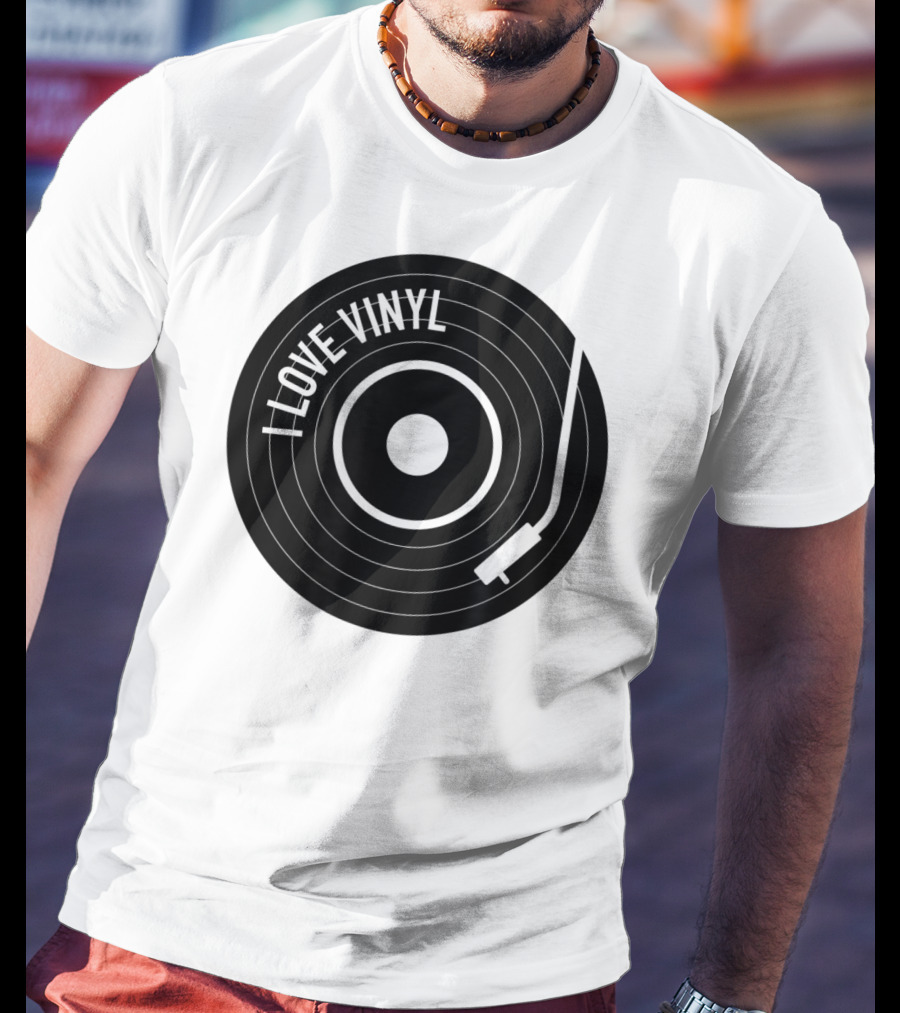 I Love Vinyl Record Player Vintage Music Enthusiast T-Shirt