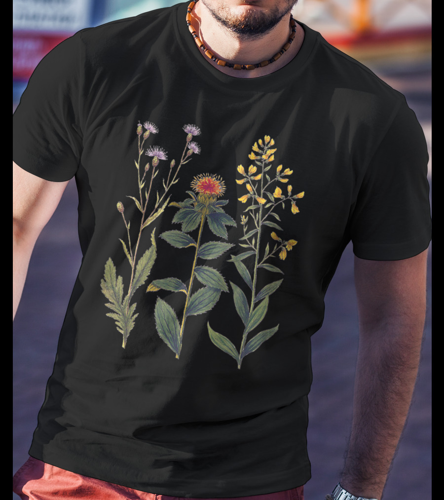 Elegant Botanical Antique Wildflowers Naturalistic T-Shirt