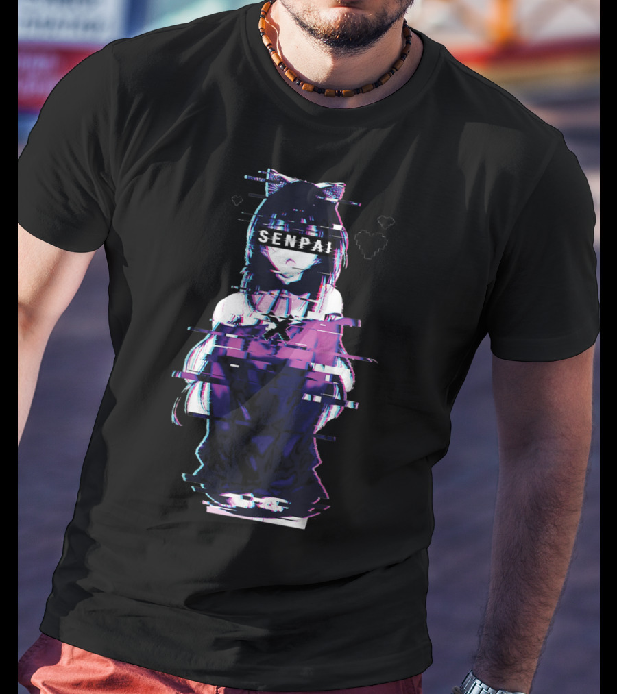 Japanese Anime Senpai Cat Girl Glitch Art Notice Me Senpai T-Shirt