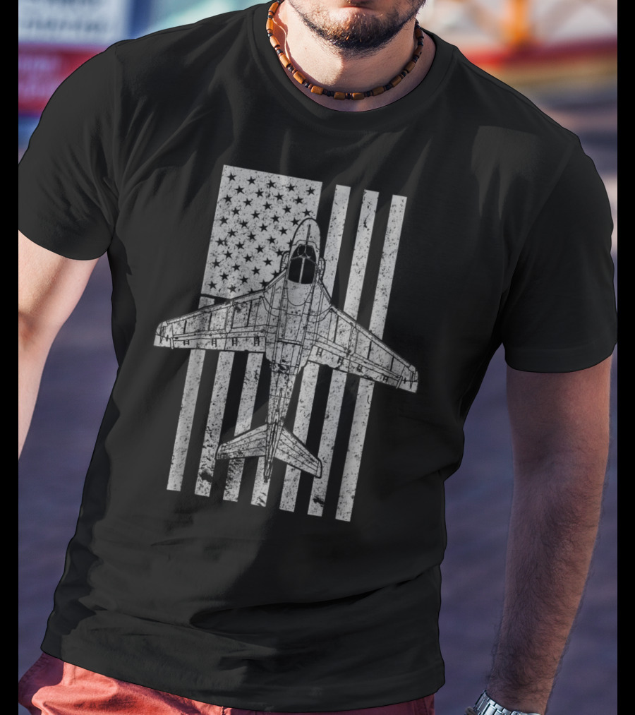 Intruder A6 Jet Airplane With Vintage American Flag T-Shirt