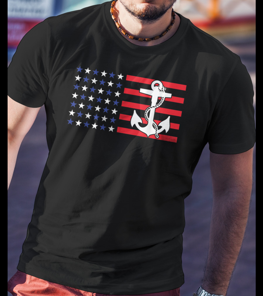 American Flag Anchor Patriotic Military July Navy USA T-Shirt