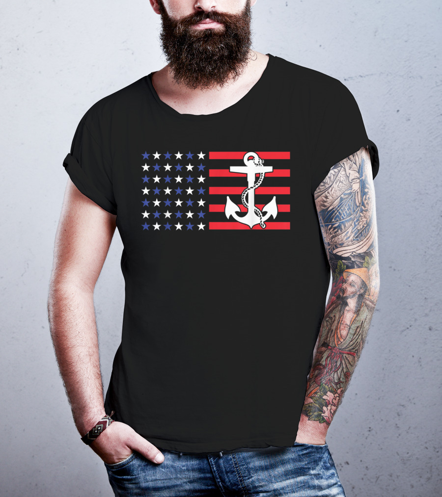 American Flag Anchor Patriotic Military July Navy USA T-Shirt