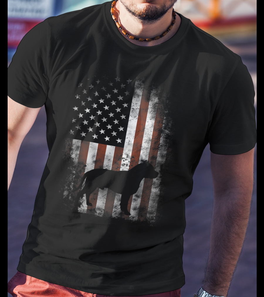 American Pitbull Terrier Silhouette With American Flag Patriotic T-Shirt