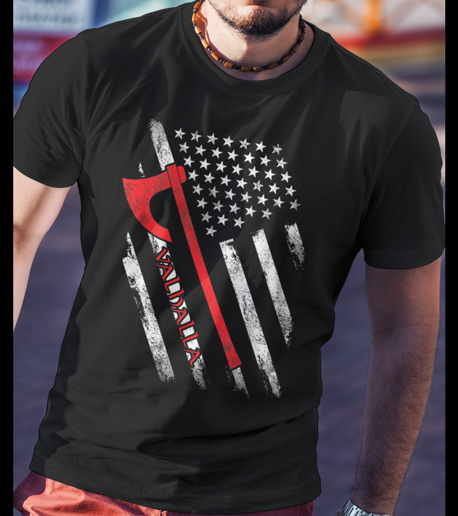 Valhalla American Viking Axe Flag T-Shirt