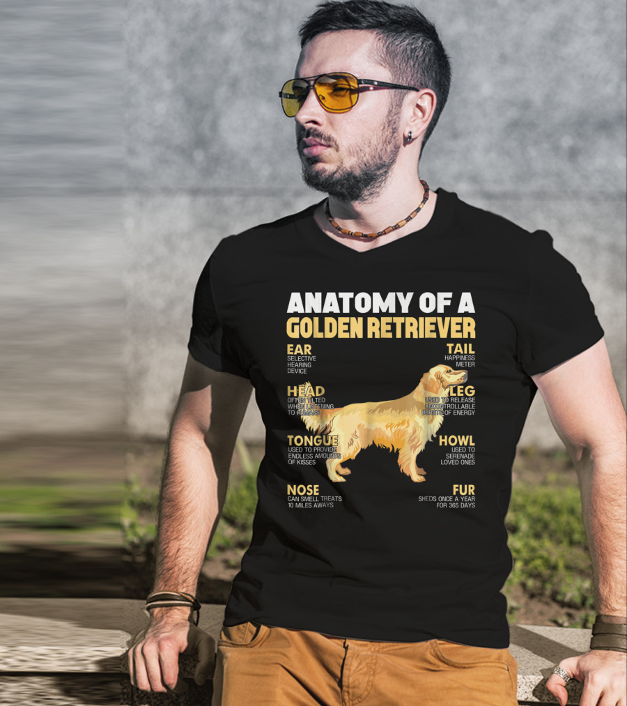 Anatomy Of A Golden Retriever Head Tongue Nose Leg Tail Fur Ear Howl T-Shirt