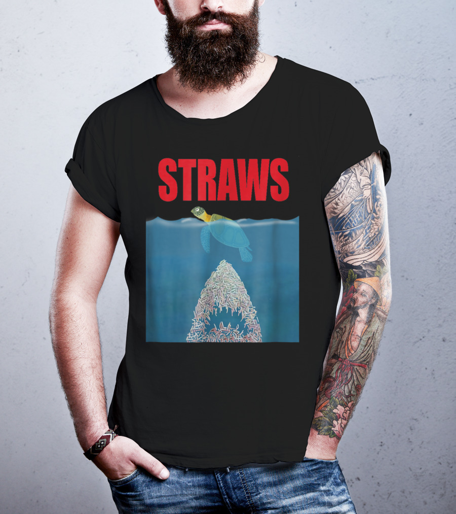 Straws Sea Turtle Save Earth Ban Plastics T-Shirt
