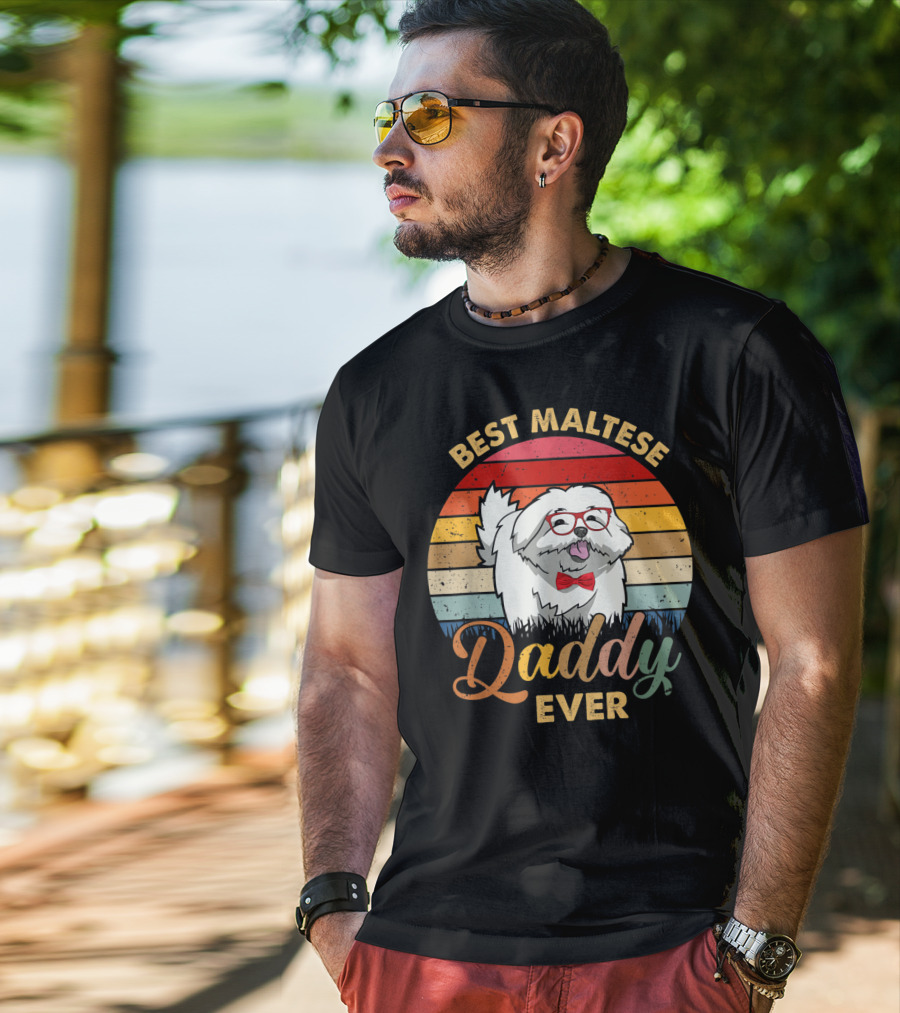 Best Maltese Daddy Ever Retro Style Dog T-Shirt