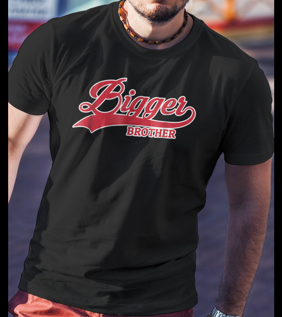 Bigger Brother Sibling Script Style Red And White T-Shirt