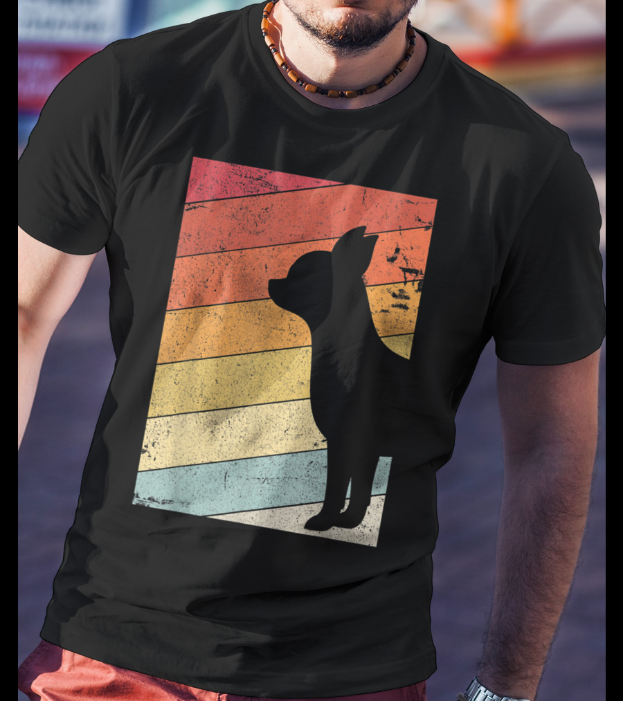 Chihuahua Style Retro Silhouette With Vintage Rainbow Stripes T-Shirt