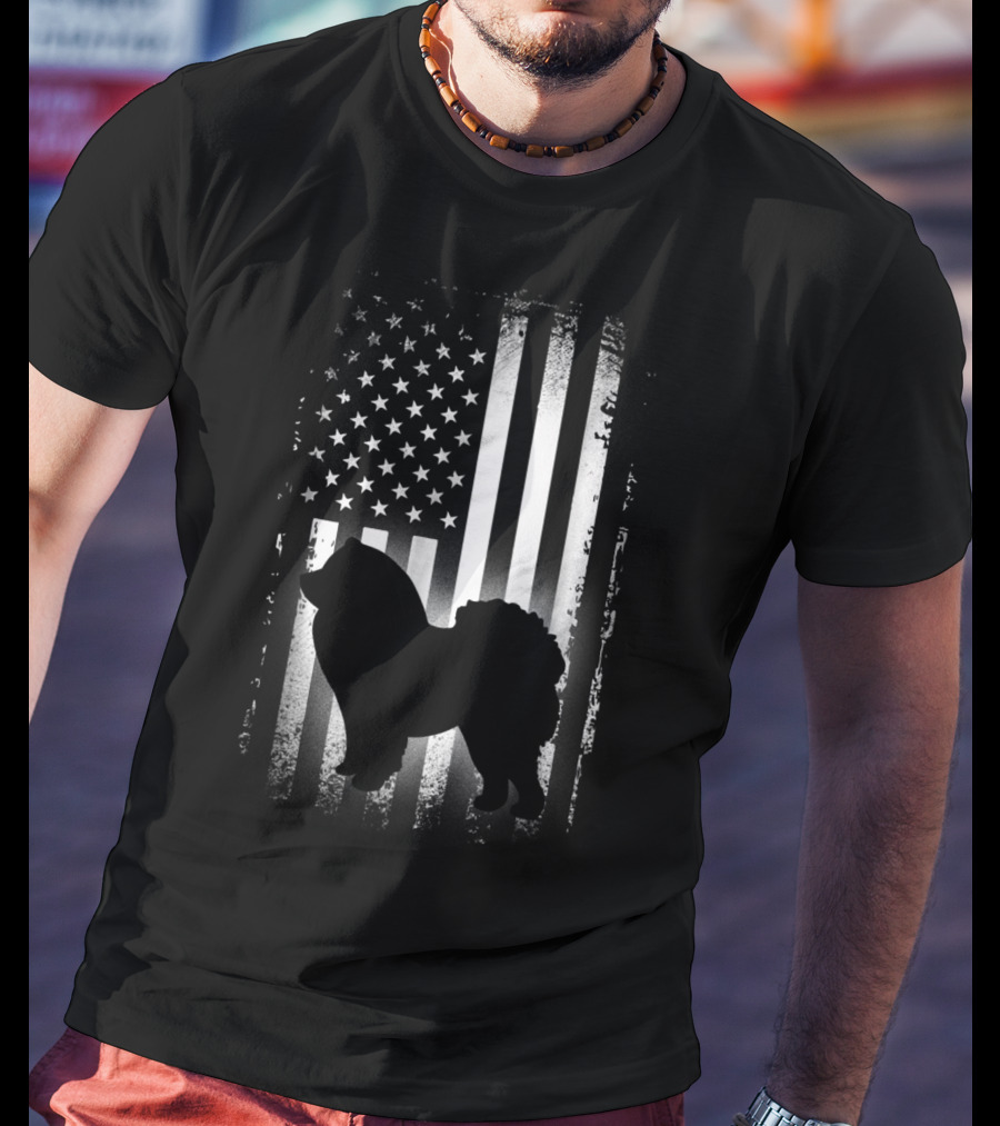 Patriotic Chow Chow Silhouette With American Flag Background T-Shirt