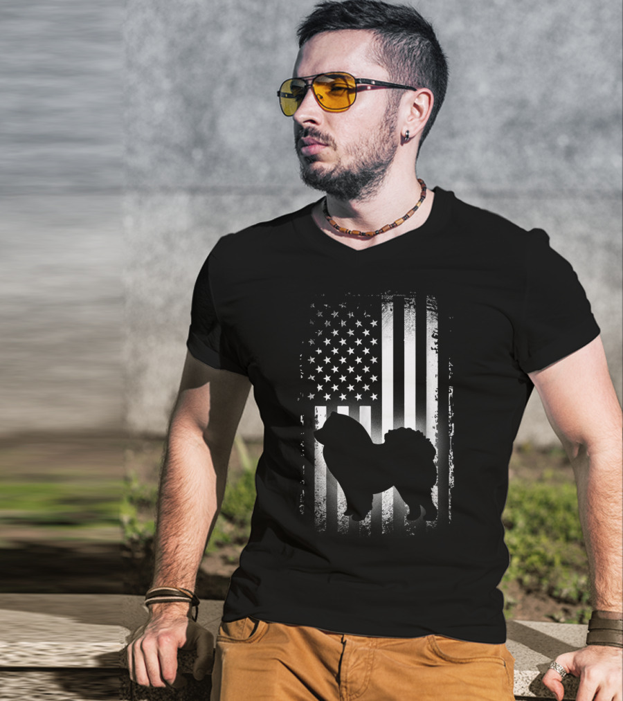 Patriotic Chow Chow Silhouette With American Flag Background T-Shirt