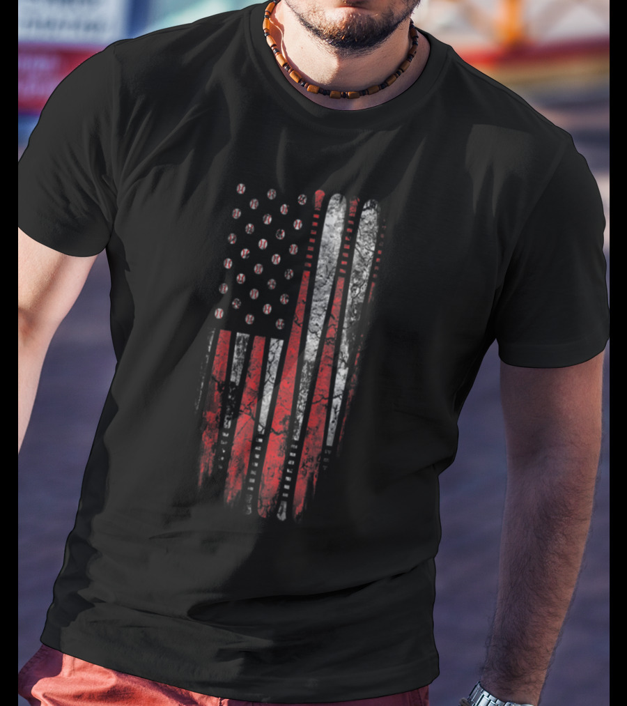 American Flag Baseball Bat And Ball Design For Baseball Lover T-Shirt