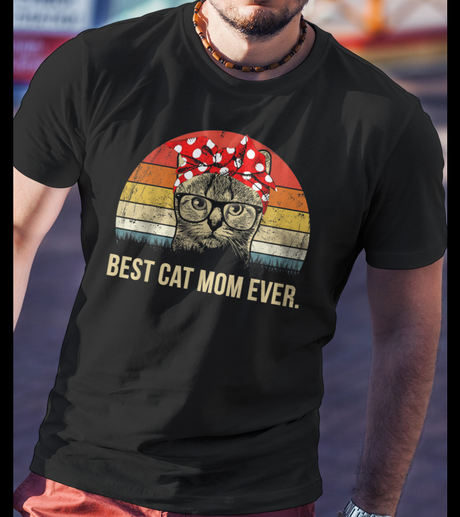 Best Cat Mom Ever Vintage Retro Graphic Cat MomyGift T-Shirt